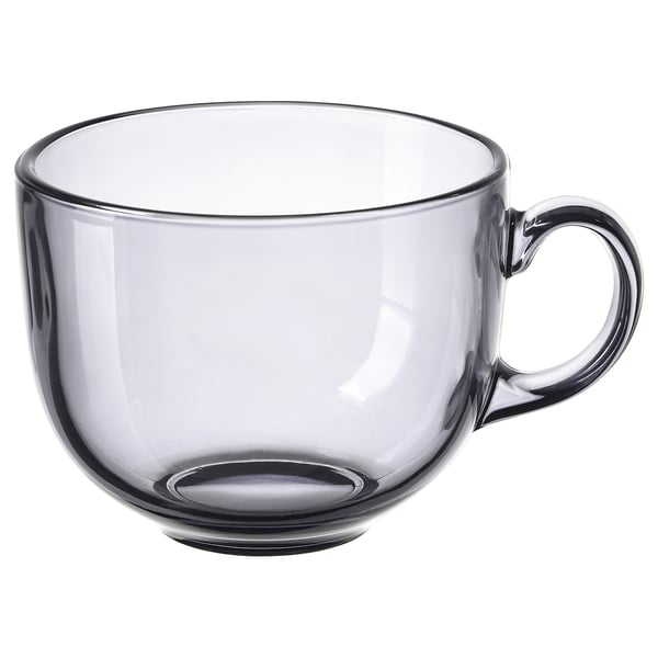 HÖSTAGILLE grey glass mug, sleek design, sturdy handle, part of autumn collection.