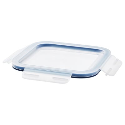 IKEA 365+, blue square food container lid, snap-lock seal, clear plastic.