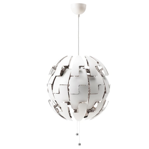 IKEA PS 2014 white pendant lamp, spherical, sci-fi design, metallic abs plastic.