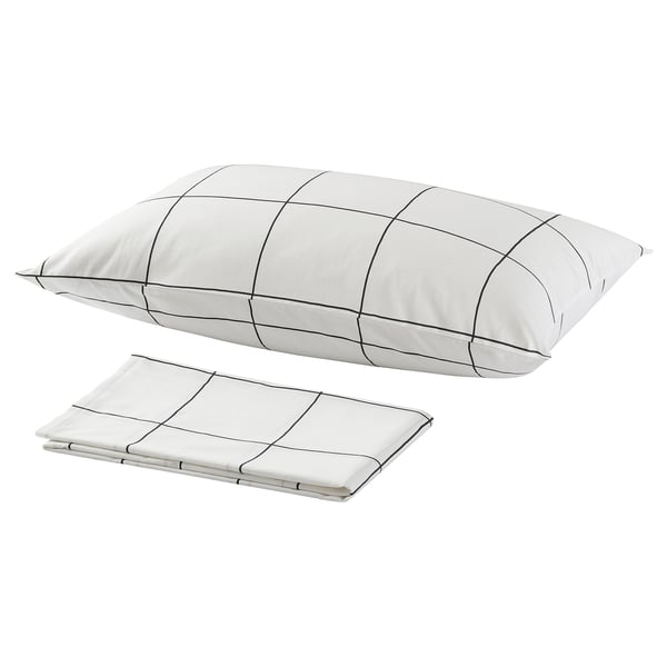 A JÄMTSTARR bedding set, white with black check, 100% cotton.