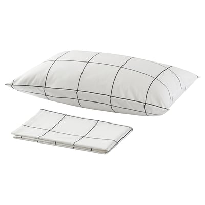 A JÄMTSTARR bedding set, white with black check, 100% cotton.