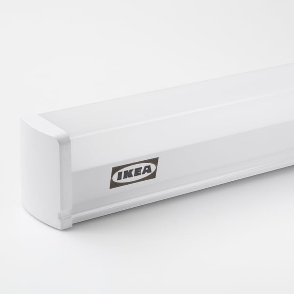 Image displays an ikea led light fixture, sleek and modern, crafted with durable plastic.