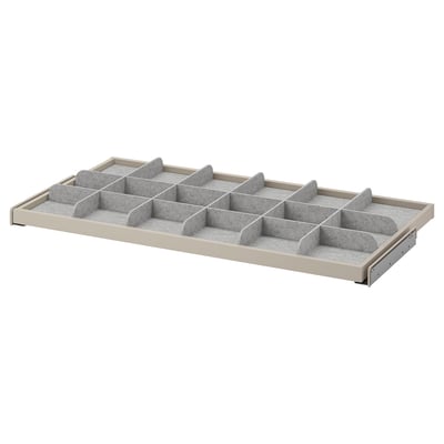 KOMPLEMENT pull-out drawer organiser, beige & grey, multiple compartments, soft-close.