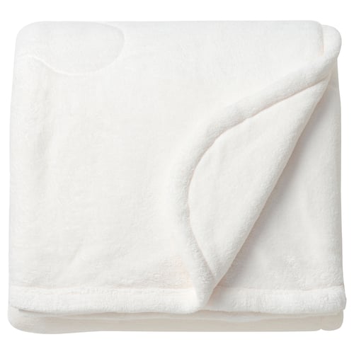 Kraansalvia white fleece blanket, soft, recycled polyester, square, folded.