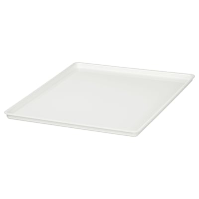 A plain, white KUGGIS lid made of recycled pet plastic, designed to fit KUGGIS boxes, creating a dust-proof seal.