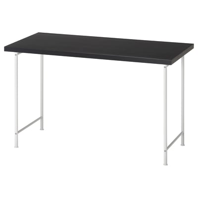 This image depicts a LAGKAPTEN desk with black tabletop and white metal legs, rectangular shape.