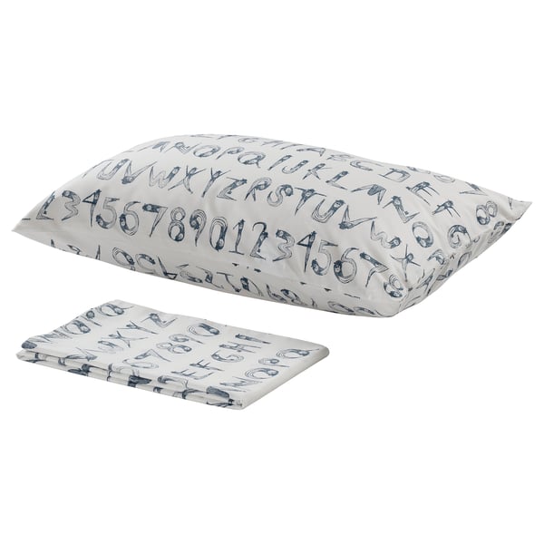 LATTJO white childrens bedding set, blue letters and numbers print, 100% cotton.