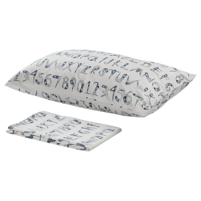 LATTJO white childrens bedding set, blue letters and numbers print, 100% cotton.