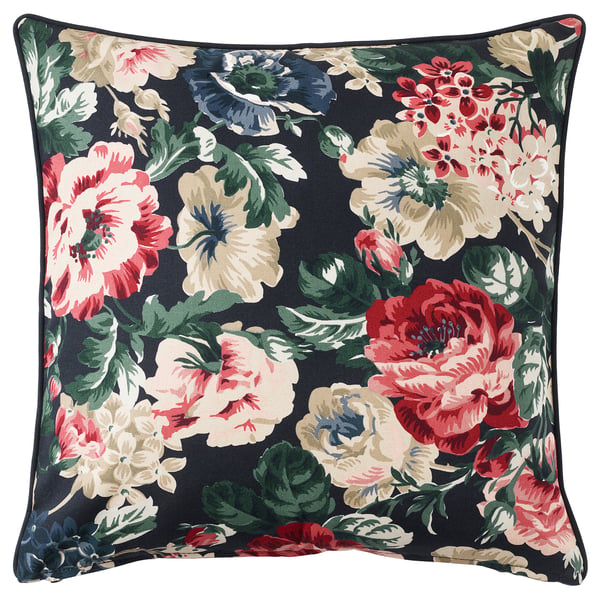 LEIKNY dark floral pillow, square, bright colours, cotton cover, zip closure.