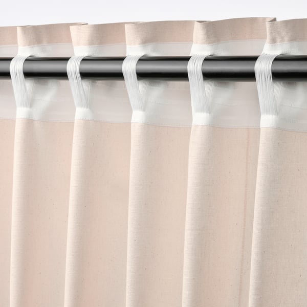 LENDA Curtains with tie-backs, 1 pair, light pink/with heading tape, 140x155 cm