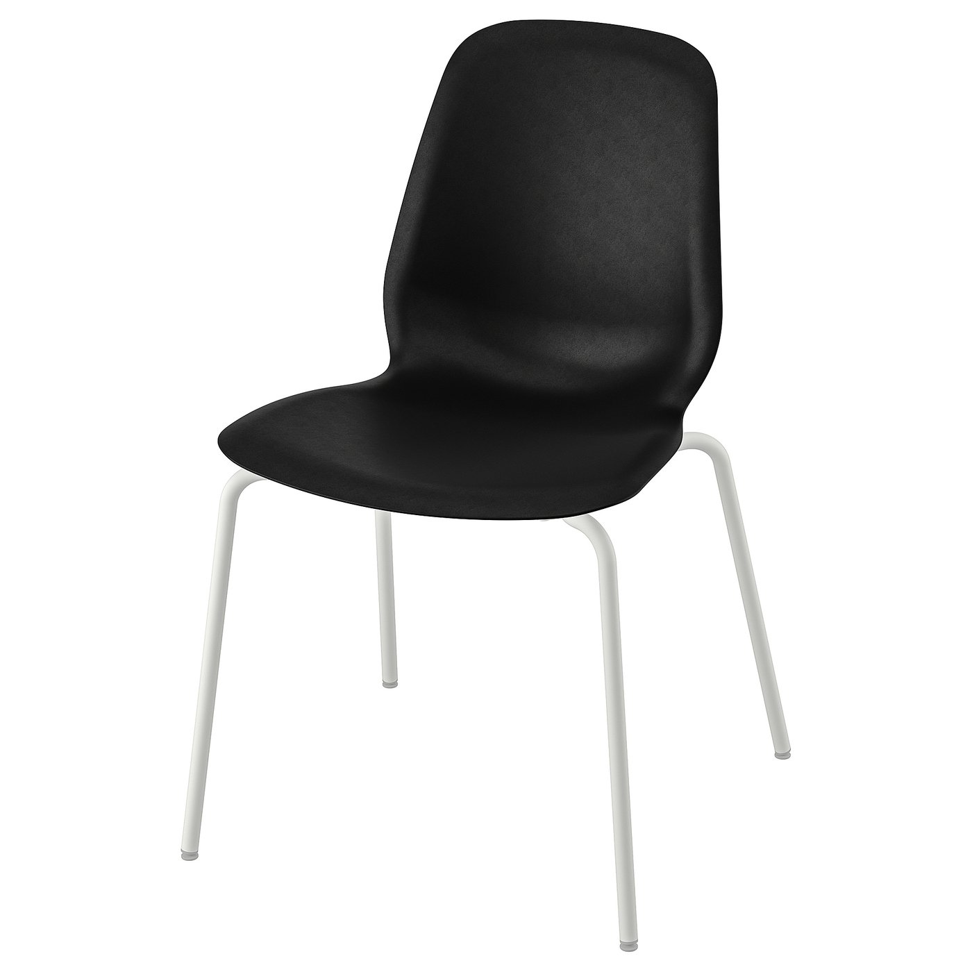 A modern black chair named LIDÅS with a white metal frame, featuring a sleek, curved seat and backrest design.