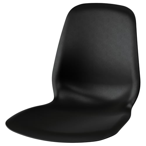 Black, sleek office chair with curved back, smooth black seat, durable plastic.