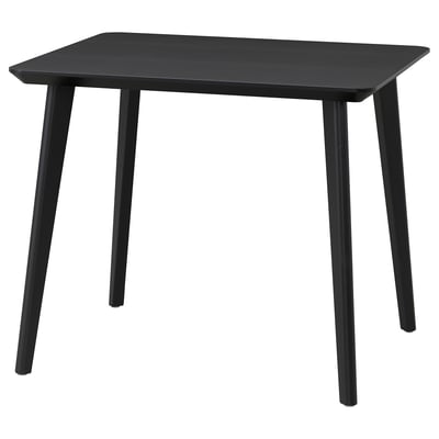 The LISABO table in black with a rectangular wooden top and angled legs, showcasing a sleek and modern design.