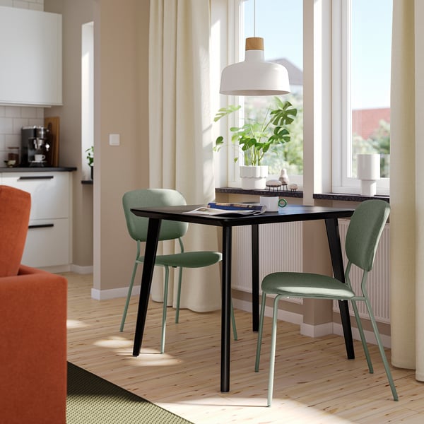 LISABO / VIHALS Table and 2 chairs, black/green Tibbleby grey-green, 88 cm