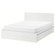 White MALM bed, modern, rectangular, with high headboard and drawers.