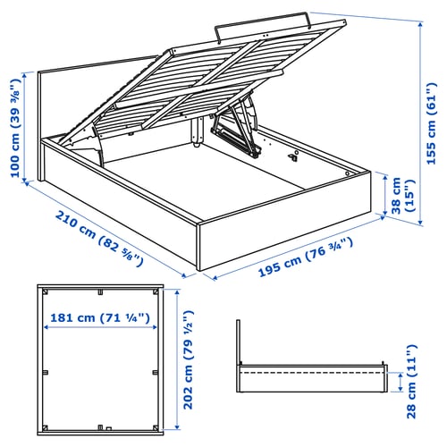 Illustration with measurements for the product: MALM.