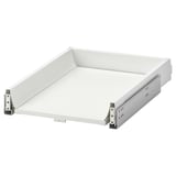 MAXIMERA white drawer, sleek design, strong steel drawer runners, amply sized, light grey particleboard body.
