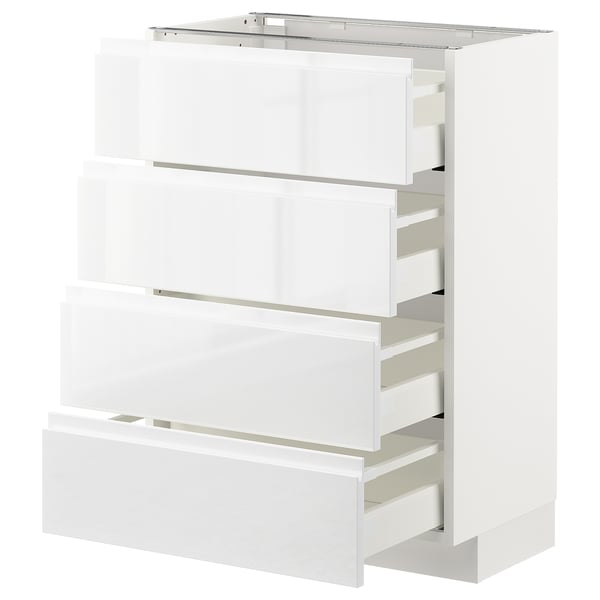 White high gloss kitchen drawer unit with four pull-out drawers.