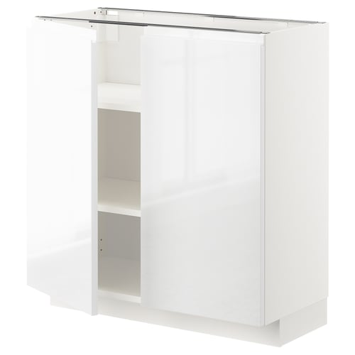 METOD white high gloss kitchen cabinet, modern, spacious, with integrated shelves.