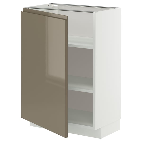 Modern METOD cabinet with glossy dark brown door, 3 shelves, sleek handles, and clean white frame.