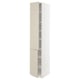 A tall, white ikea METOD kitchen cabinet with beige havstorp doors, featuring clean lines and adjustable shelves.