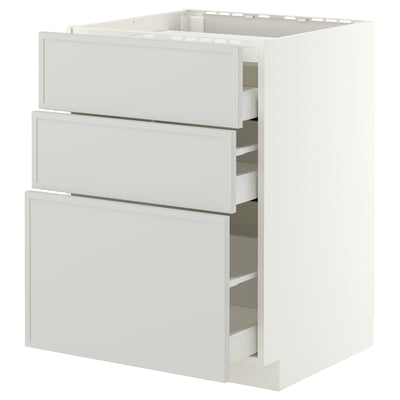 METOD / MAXIMERA Base cab f hob/3 fronts/3 drawers, white/Aspudden light grey, 60x60x80 cm