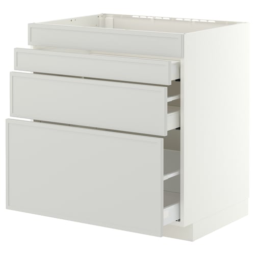 METOD / MAXIMERA Base cab f hob/4 fronts/3 drawers, white/Aspudden light grey, 80x60x80 cm