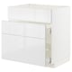 A white high-gloss kitchen cabinet with a smooth drawer.