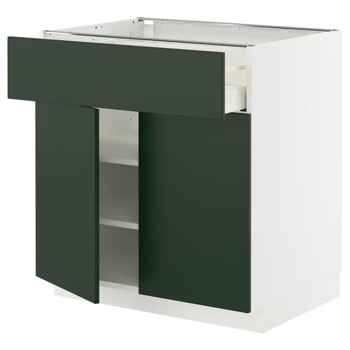 METOD kitchen unit in green and white, modern design, medium size with drawers.