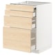 The ikea METOD kitchen cabinet with light ash wood-patterned askersund fronts, featuring multiple drawers on a white base.