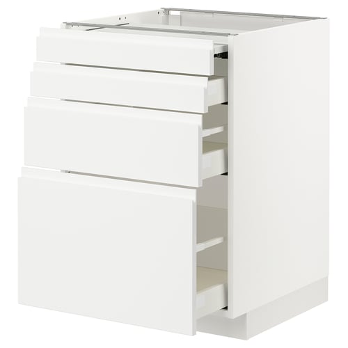 White ikea METOD kitchen unit with drawers and pull-out work surface, sleek modern design.