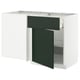 White and green ikea METOD kitchen unit with shelves.