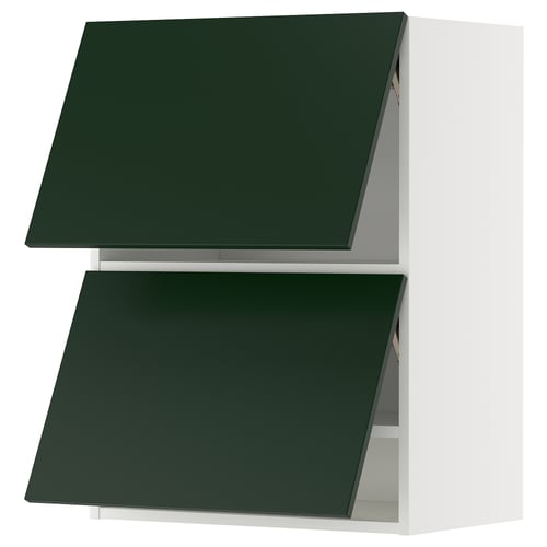 A METOD kitchen cabinet with dark green havstorp fronts, featuring a sleek and modern design.