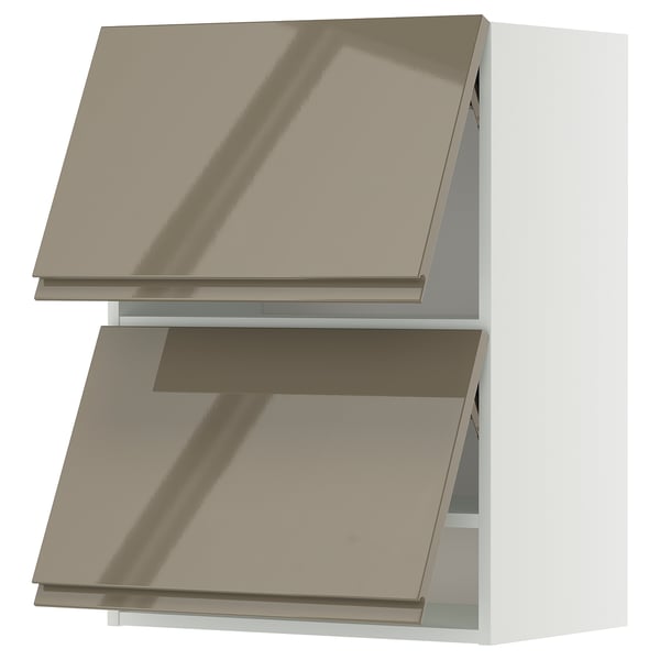 High-gloss dark grey-brown kitchen cabinet with sleek handles.