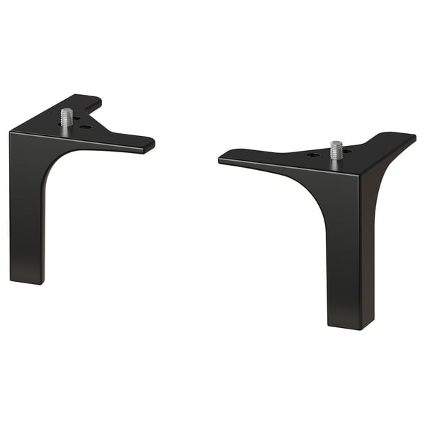 Black, metallic NANNARP legs for furniture, designed to elevate units, featuring a sleek, angular design with powder-coated finish.