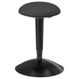 Black adjustable office stool with circular seat and base, featuring padded seat and gas height adjustment.