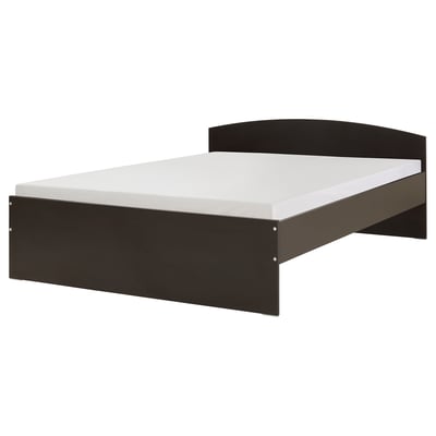 NODELAND black bed, sleek modern design with curved headboard, minimalist style.