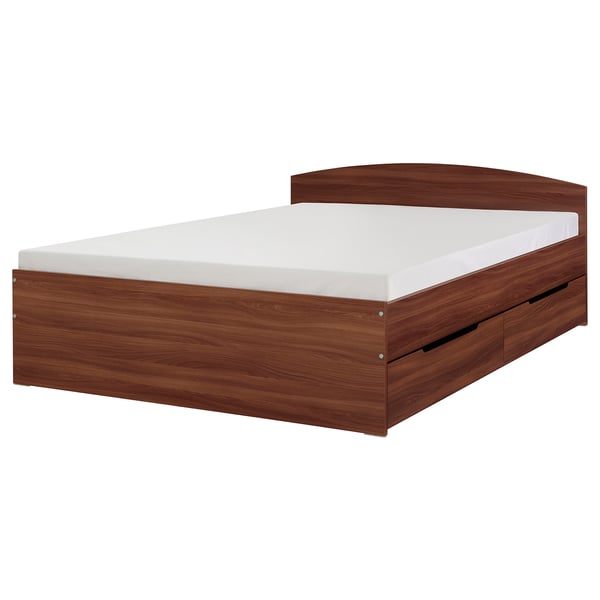 NODELAND bed, walnut, rectangular, simple design, with storage.