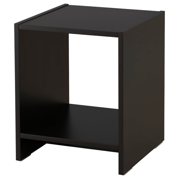 Black NODELAND bedside table with open shelf and modern design.