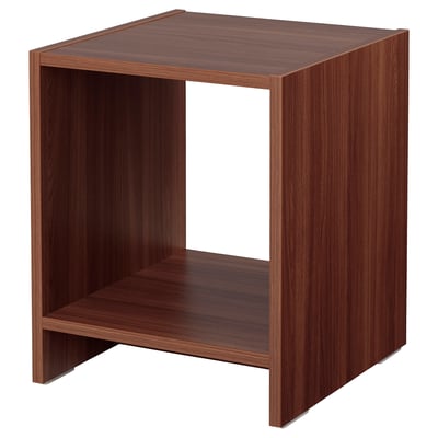 Brown NODELAND bedside table with open shelf and simple design. Made from plastic and particleboard.