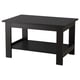 A black NODELAND coffee table with a rectangular top, a bottom shelf, and sturdy legs made of melamine foil and particleboard.