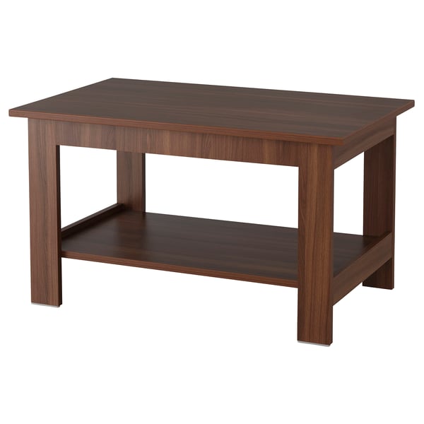A dark brown NODELAND coffee table with a rectangular top and bottom shelf, supported by sturdy wooden legs.