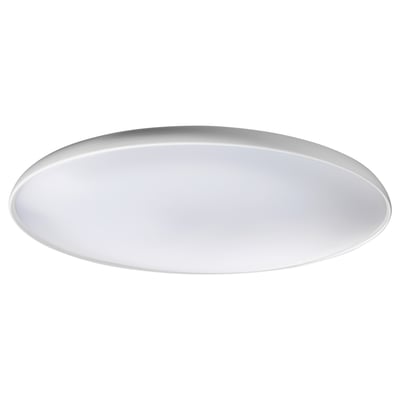 NYMÅNE lamp: white, round shape, glossy acrylic plastic, simple design.
