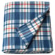 Recycled polyester blue plaid blanket with red accents, warm & soft.
