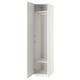 This image shows a white ikea PAX wardrobe with one open door, revealing inner shelves and a clothes rod.