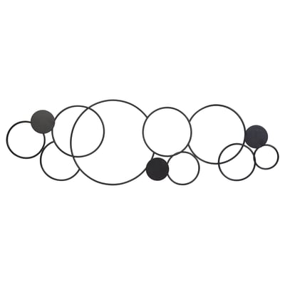 RÖDSISKA: modern black metallic wall art with interconnected circles and dark spheres in a flowing design.
