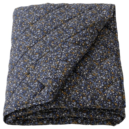 ROSENTIBAST: dark blue floral quilt with yellow and white flowers, soft cotton-viscose comforter.