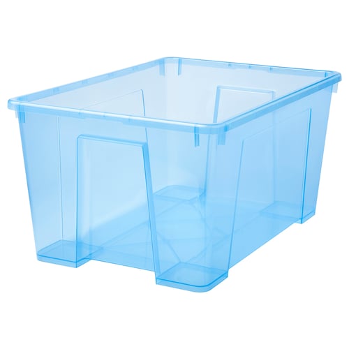 Blue SAMLA storage box - stackable, reinforced, polypropylene.