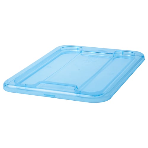 A light blue, transparent plastic lid for a 5-litre box, designed with a built-in click lock for secure stacking and protection.