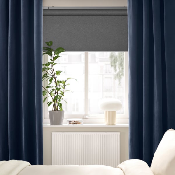 SANELA Curtains, 1 pair, dark blue/with eyelets, 140x250 cm